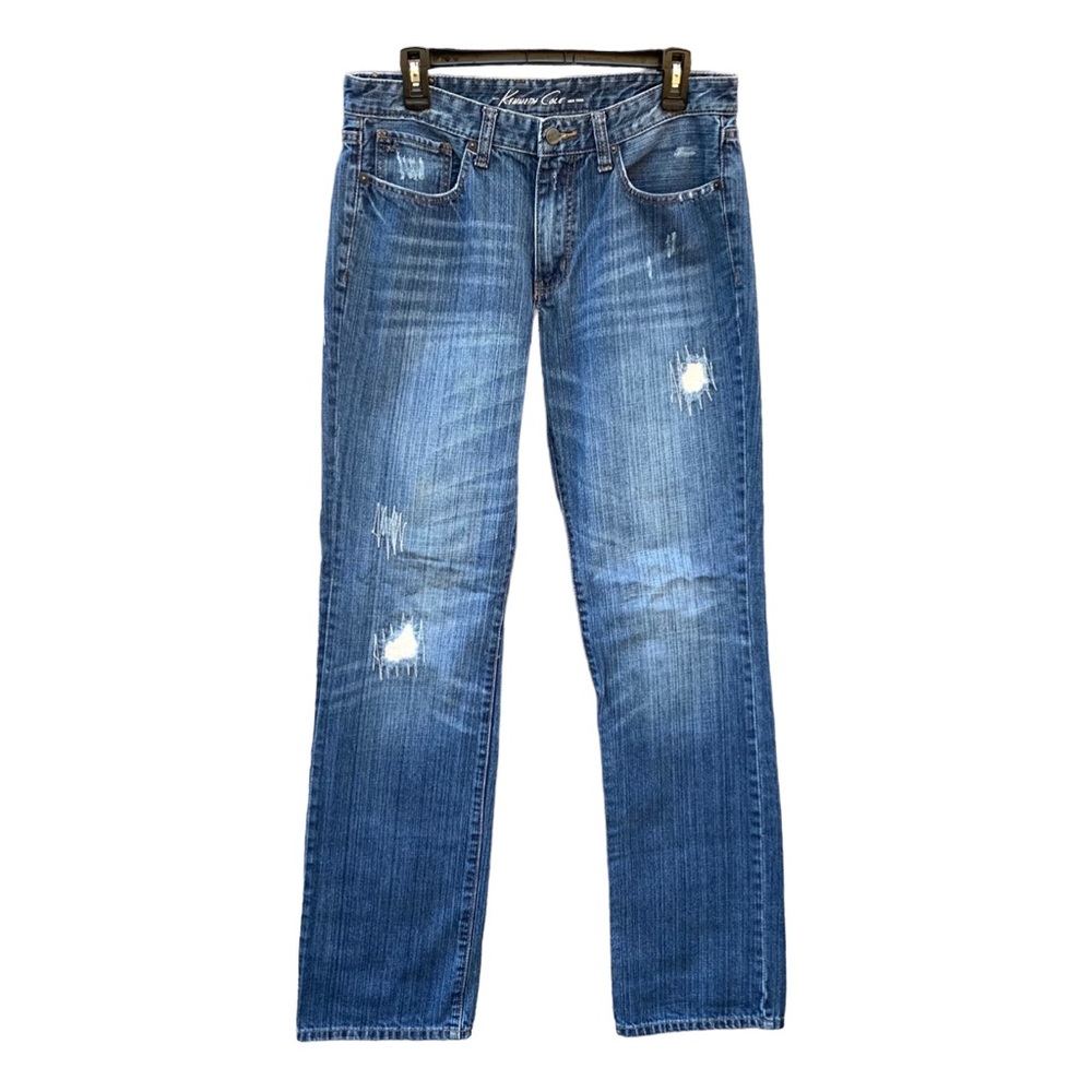 Kenneth Cole Men’s Distressed Straight Leg Medium Wash Denim Jean Sz 32x34